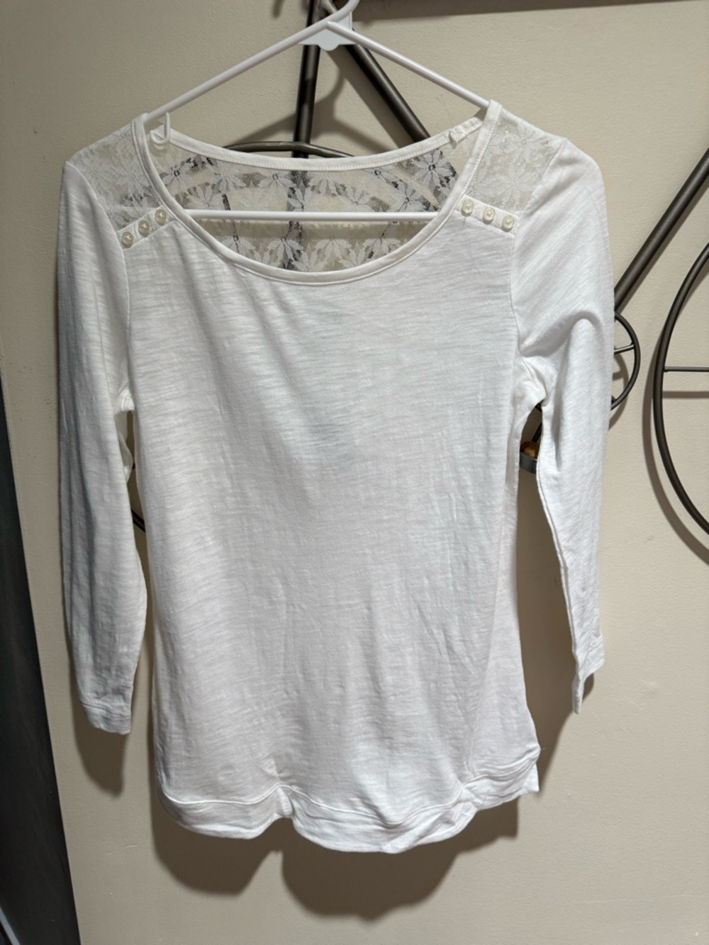 Express White Lace Yoke Long Sleeve Tee Size XS NWT Cotton Blend